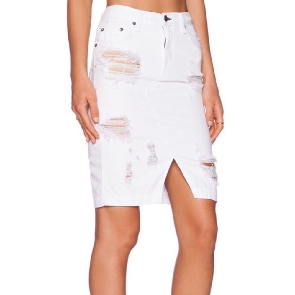 Rag & Bone Destroyed Distressed White Denim Pencil Skirt